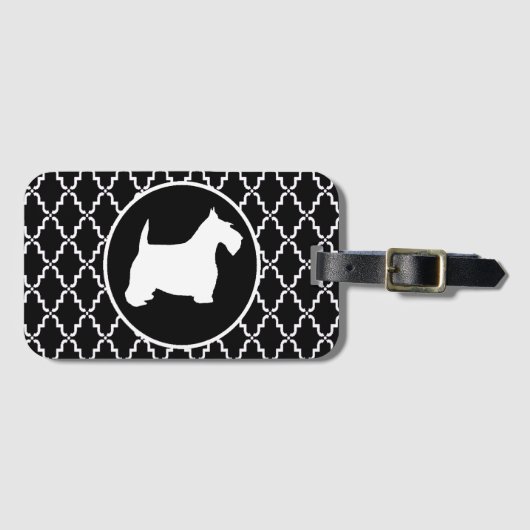 Scottish Terrier Black en White Quatrefoil Bagagelabel (Voorkant (horizontaal))