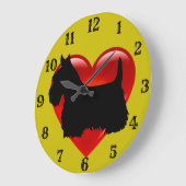 Scottish Terrier black silhouette red hart/goud Grote Klok (Hoek)