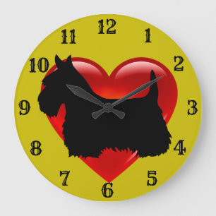 Scottish Terrier black silhouette red hart/goud Grote Klok