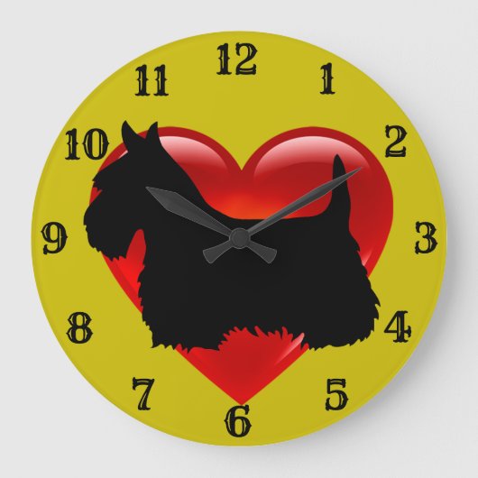 Scottish Terrier black silhouette red hart/goud Grote Klok (Voorkant)