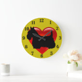 Scottish Terrier black silhouette red hart/goud Grote Klok (Huis)