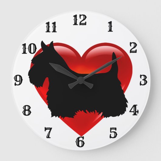 Scottish Terrier Black silhouette red hart Grote Klok (Voorkant)