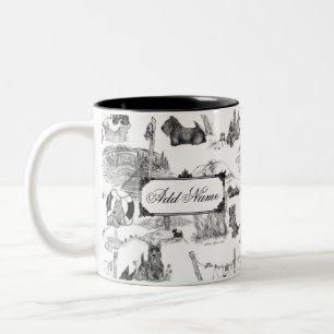SCOTTISH Terrier Black Toile met aangepaste naam Tweekleurige Koffiemok