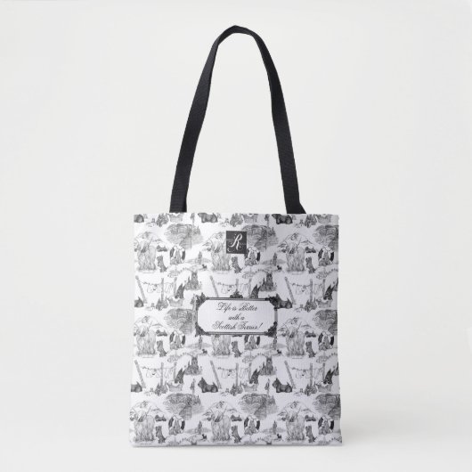 SCOTTISH Terrier Black Toile w/Customization Tote Bag (Voorkant)