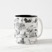 SCOTTISH Terrier Black Toile w/Monogram Tweekleurige Koffiemok (Voorkant rechts)