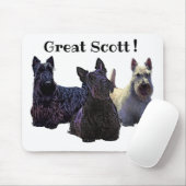 Scottish Terrier black/white trio, Great Scott. Muismat (Met muis)