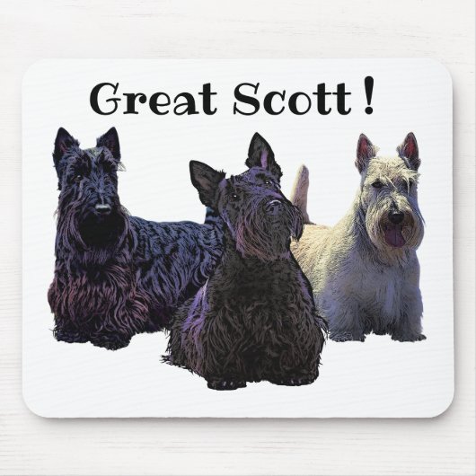 Scottish Terrier black/white trio, Great Scott. Muismat (Voorkant)