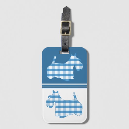 Scottish Terrier Blue White Gingham Pattern Bagagelabel (Voorkant (verticaal))