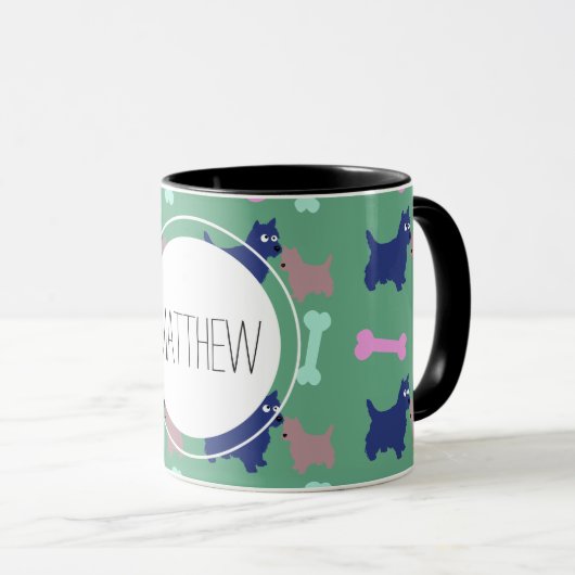 Scottish Terrier Botten Monogram Name Combo Mok (Voorkant rechts)