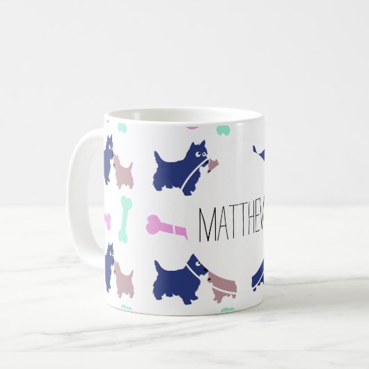 Scottish Terrier Botten Monogram Name Mok (Voorkant links)