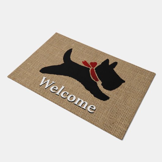 Scottish Terrier Burlap Personalize Deurmat (Schuin)