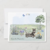 Scottish Terrier Butterfly Monogram & naam     Notitiekaartje (Voorkant)