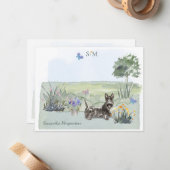 Scottish Terrier Butterfly Monogram & naam     Notitiekaartje (Voorkant / Achterkant in situ)