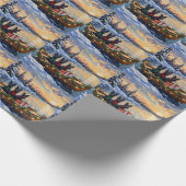 Scottish Terrier Christmas Boat Holiday Cadeaupapier (Hoek)