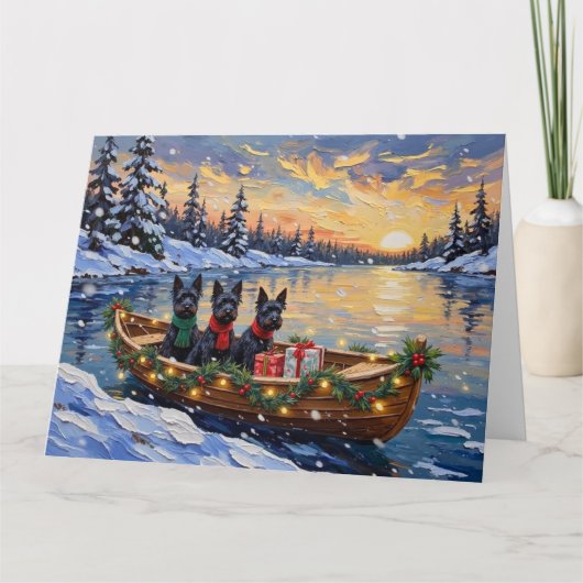 Scottish Terrier Christmas Boat Holiday Kaart (Voorkant)