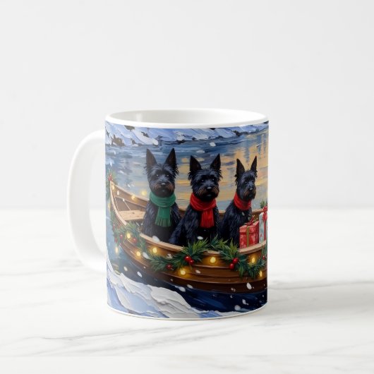 Scottish Terrier Christmas Boat Holiday Koffiemok (Voorkant links)
