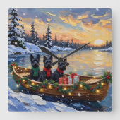 Scottish Terrier Christmas Boat Holiday Vierkante Klok (Voorkant)