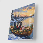 Scottish Terrier Christmas Boat Holiday Vierkante Klok (Hoek)