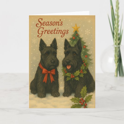 Scottish Terrier Christmas Card Feestdagen Kaart (Voorkant)