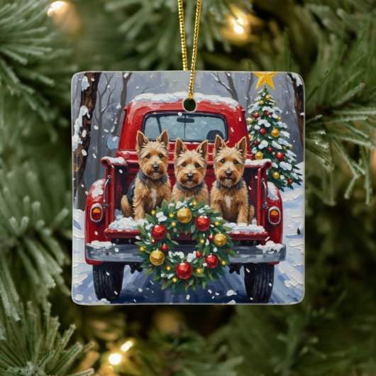 Scottish Terrier Christmas Red Truck Holiday Keramisch Ornament (Boom)