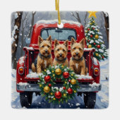 Scottish Terrier Christmas Red Truck Holiday Keramisch Ornament (Voorkant)