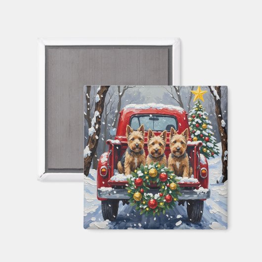 Scottish Terrier Christmas Red Truck Holiday Magneet (Voorkant / Achterkant)
