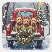 Scottish Terrier Christmas Red Truck Holiday Vierkante Sticker (Voorkant)