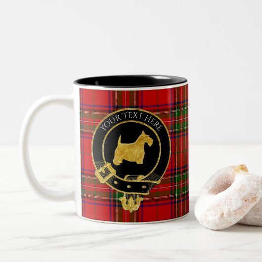 Scottish Terrier Clan Crest Tartan Tweekleurige Koffiemok (Met donut)