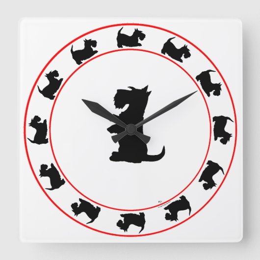 Scottish Terrier Clock Vierkante Klok (Voorkant)