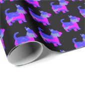 Scottish Terrier Cute Dog Pink en Blue op Black Cadeaupapier (Rol Hoek)