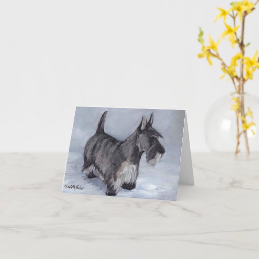 Scottish Terrier Dog Art Note Kaart (Gele Bloem)