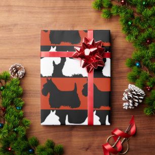 Scottish Terrier dog Black/red/white, strepen Than Cadeaupapier