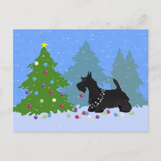 Scottish Terrier Dog Decorating kerstboom Feestdagenkaart (Voorkant)