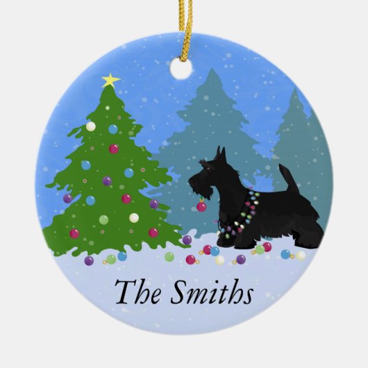 Scottish Terrier Dog Decorating kerstboom Keramisch Ornament (Voorkant)