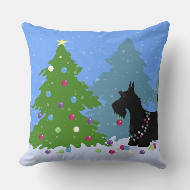 Scottish Terrier Dog Decorating kerstboom Kussen (Voorkant)