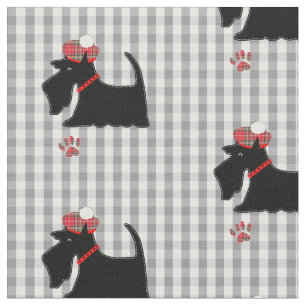 Scottish Terrier Dog Gingham Play Cute Stof