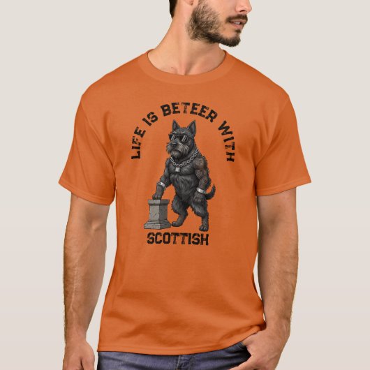 Scottish Terrier Dog, muscular, tattooed, bodybuil T-shirt (Voorkant)
