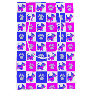 Scottish Terrier Dog & Paw Crazy Hot Pink en Blue Medium Cadeauzakje