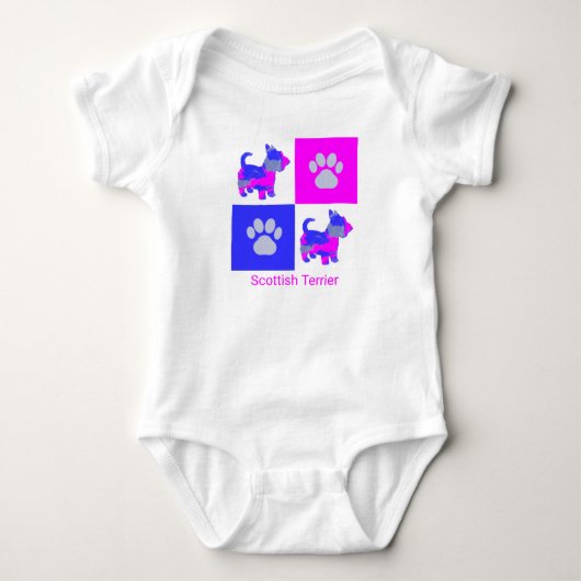 Scottish Terrier Dog & Paw Pink and Blue Romper (Voorkant)