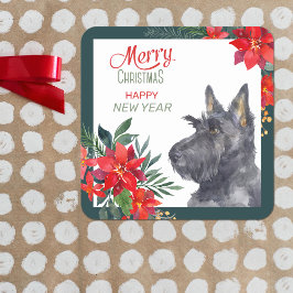 Scottish Terrier Dog Poinsettia Bouquet  Vierkante Sticker