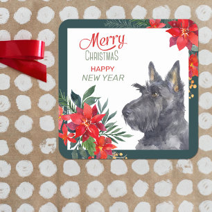 Scottish Terrier Dog Poinsettia Bouquet  Vierkante Sticker