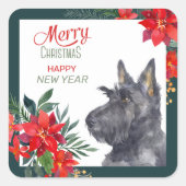 Scottish Terrier Dog Poinsettia Bouquet  Vierkante Sticker (Voorkant)