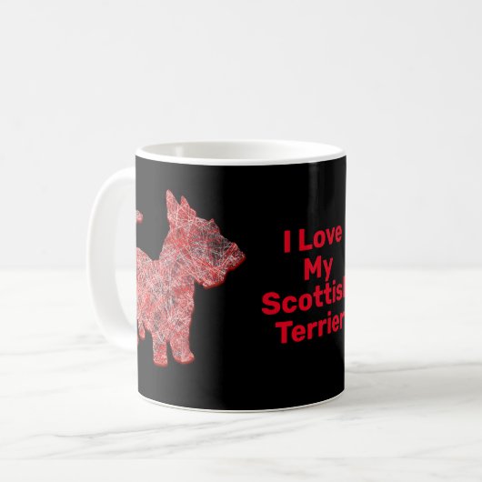 Scottish Terrier Dog Silhouette Red Grid Koffiemok (Voorkant links)
