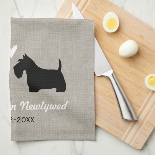 Scottish Terrier Dog Silhouettes met Heart Custom Theedoek (Quarter Fold)