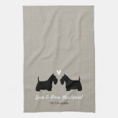 Scottish Terrier Dog Silhouettes met Heart Custom Theedoek (Verticaal)