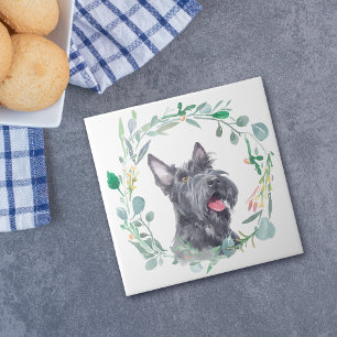 Scottish Terrier Dog Waterverf Wreath Tegeltje