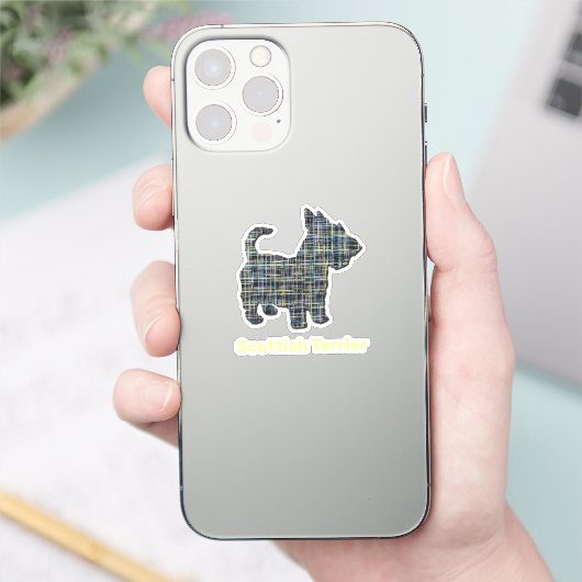 Scottish Terrier Dog Yellow & Black Grid Sticker (Telefoon)