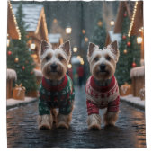 Scottish Terrier Dogs Christmas Snow Holiday Douchegordijn (Voorkant)