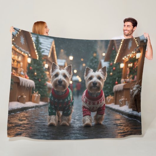 Scottish Terrier Dogs Christmas Snow Holiday Fleece Deken (In situ)