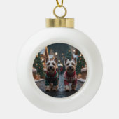Scottish Terrier Dogs Christmas Snow Holiday Keramische Bal Ornament (Voorkant)